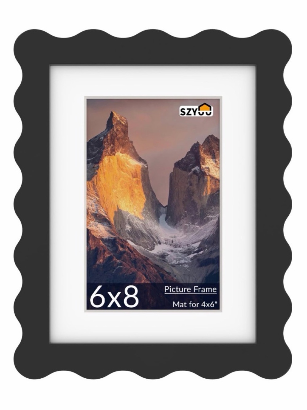 Black 6x8 Wavy Picture Frame with Real Glass